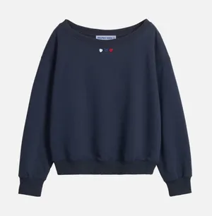 Aelfric Eden Navy Blue Sweatshirt Hearts Detail Crewneck Long Sleeve Women's Sz M thumbnail 1