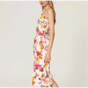 Great Jones Floral Midi Slip Dress SIZE 14 Cocktail Cotton Ruched Designer $250 thumbnail 3