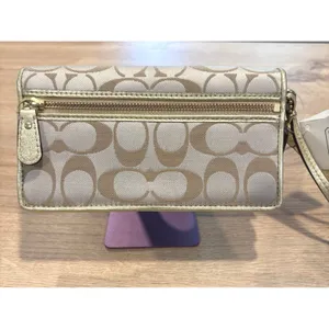 Coach Poppy Signature Graffiti Slim Envelope Wallet Khaki Gold‎ Wristlet 46438 thumbnail 2