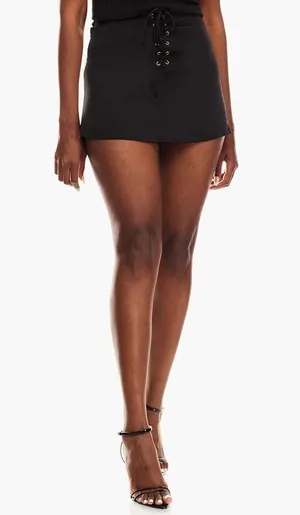 Forever21 Satin Lace Up Skirt Black thumbnail 5