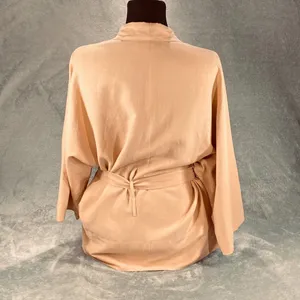 Stefanel Kimono Jacket Silk Linen Womens 12 Light Orange Tie Waist Long Sleeve thumbnail 2