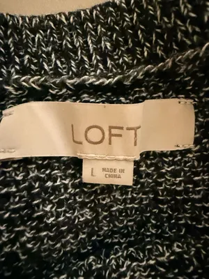 LOFT Black White Marled Crew Neck Sweater with Button Cuffs Size L thumbnail 5