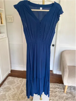 Old Navy Blue Midi Dress Coastal Quiet‎ Luxury Feminine Resort Core S Clean Girl thumbnail 2