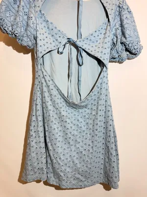 Free People Apricot Rose Sky Blue Puff Sleeve Ruffle Mini Dress Size S thumbnail 4