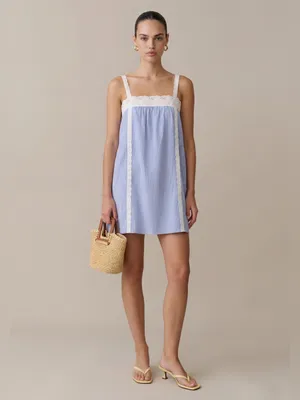 NWT Few Moda Florence Mini Dress size Medium M blue stripe lace white thumbnail 4