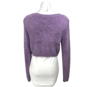 Aritzia Sunday Best Purple Fuzzy Faux Fur Button Crop Cardigan Sweater Top Sz M thumbnail 2