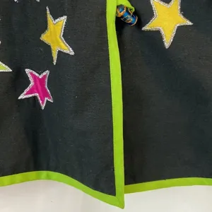 Indigo Moon Black Jacket Lime Green Trim & Appliqué Stars Magic Vintage Large thumbnail 10