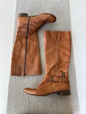Nine West Vintage America Cognac Tan Brown Leather Riding Boots with Buckle Sz 8 thumbnail 2