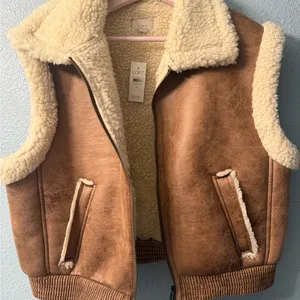 LOFT Tan Shearling Vest with Cream Lining thumbnail 1