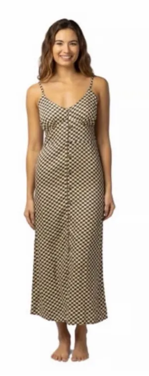 Rip Curl Isla Geo Button Front Midi Dress in Brown Yellow White‎ Size Small thumbnail 1