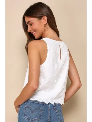 Lulus Pleasant Personality Floral Tank Top White NWT XS thumbnail 2