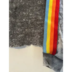 Vintage Havana Gray Acid Wash‎ Rainbow Striped Hoodie Sweatshirt S crop cutoff thumbnail 2