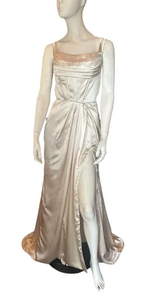 Satin Formal Mermaid Evening Gown Champagne Size 2 (See Measurements) NWOT thumbnail 1