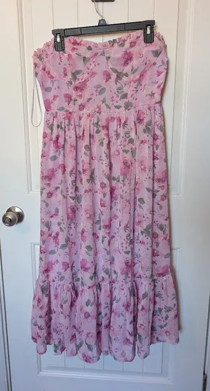 Storia Sleeveless Floral Sweetheart Midi Dress Large Pink/Green thumbnail 1