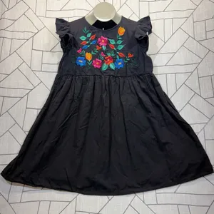 Unbranded Embroidered‎ Floral Mini Dress XL Black Flutter Sleeve Boho Skater thumbnail 1