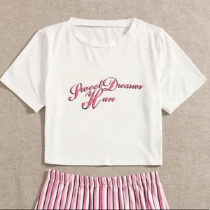 SHEIN Slogan And Stripe Print Pajama Set thumbnail 3