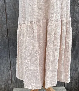 EUC HYFVE Open Back Cream Ruffle Hem Midi/Maxi Lined Dress Size Small Boho Chic thumbnail 4