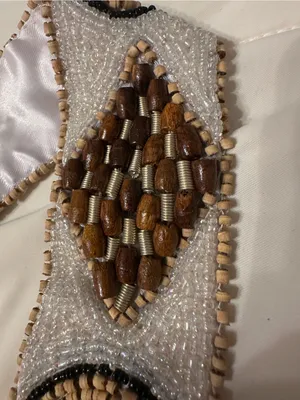 Beaded Tie-Front Waist Belt in White and Brown - New thumbnail 4