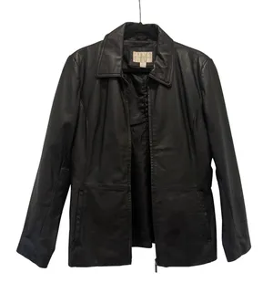 Worthington Leather Jacket Womens Medium Black Zip Up Collared Moto‎ Bikercore thumbnail 1