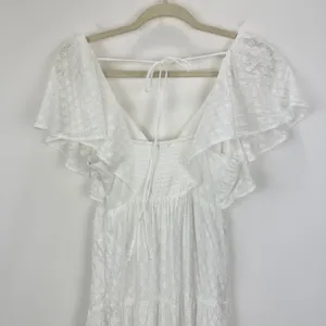Madewell Tie Back Flutter Sleeve Tiered Midi Dress White Cottagecore US 00 NWT thumbnail 12