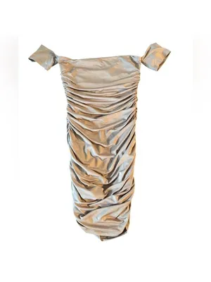Superdown Taupe Off Shoulder Bodycon Mini Dress‎ Ruched NWT Size XS thumbnail 7
