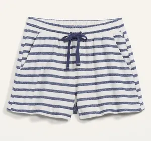 Old Navy Cream & Blue Striped Pull-On / Drawstring Shorts | Size Large thumbnail 1