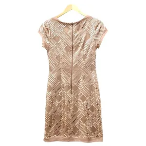 Eliza J Size 6 Rose Gold Sequin Mesh Lattice Sheath Cocktail Mini Dress Cocktail thumbnail 5
