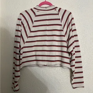 Free People Striped Long Sleeve Top - Cream and burnt orange color size small thumbnail 3