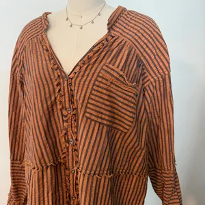 Free People Brown Striped Tunic Buttondown Top thumbnail 4