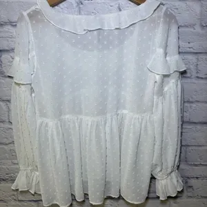 Anthropologie Ruffle Mesh Women’s Long Sleeve Blouse Swiss Dot Sheer Size Small thumbnail 8