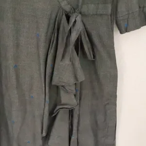 Asymmetric Midi Wrap Dress Lagenlook Womens Size XS Gray Minimalist Cotton thumbnail 11