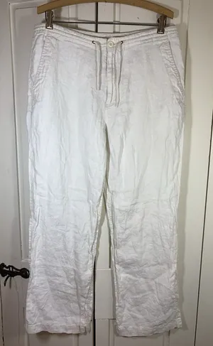 H&M‎ LOGG White Linen Blend Pants Women 33x29 Beachy Wedding Bride Resort Cruise thumbnail 1