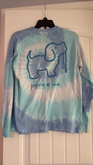 Blue Tie-dye puppie love long sleeve shirt thumbnail 2
