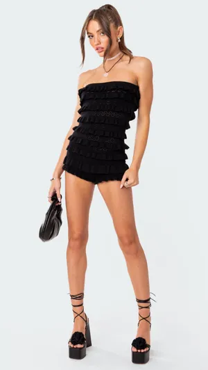 Edikted black ruffle romper thumbnail 1