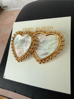 Tory Burch | Gold Plated Mother-of-Pearl Heart Earrings | Medium/Large thumbnail 3