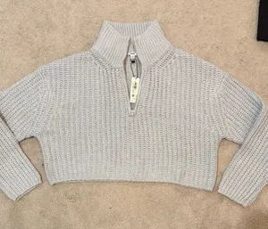 Garage Blue/Grey Cropped Half-Zip Sweater thumbnail 1