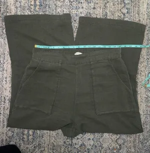Cynthia Rowley Wide Leg Pants Size XL Green Linen Casual Pocket thumbnail 1