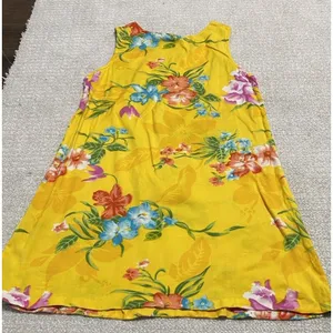 Indian Tropical Fashion Yellow Floral Beaded Sequin Rayon Sundress V-Neck M thumbnail 1