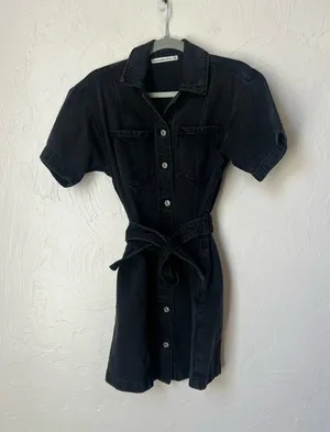 Abercrombie & Fitch Black Button-Front Denim Shirt Dress with Tie Waist size XS thumbnail 1