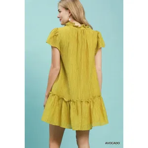 Umgee Textured‎ Ruffle Hem Mini Dress - Avocado - Medium thumbnail 3