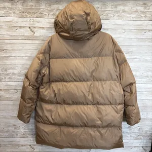 Zara Womens M Jacket Down Puffer Bronze‎ Brown Hooded Oversized Long EUC Pockets thumbnail 4