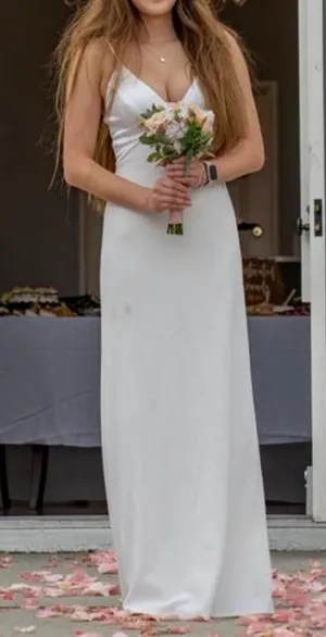 Lulu's White Satin V-Neck Slip Maxi Dress thumbnail 1