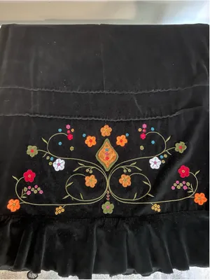 WhimsyGoth Black Velvet Maxi Skirt with Floral Embroidery, Size L thumbnail 8