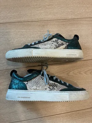 P448 Women’s John Sneakers Snakeskin Leather Teal Glitter Size 40/9.5-10 thumbnail 2