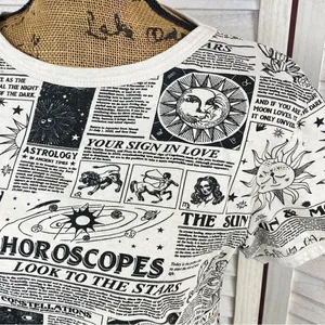 Vibe N Astrology Horoscope Crop Tee Shirt‎ Cream Black Medium thumbnail 5