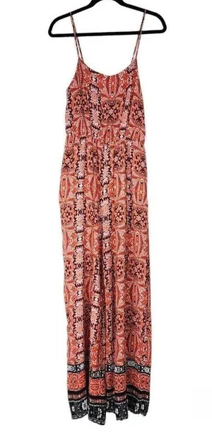 Purple Snow Wide Leg Jumpsuit Bohemian Ethnic Print Palazzo Spaghetti Straps M thumbnail 1