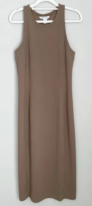 Athleta Size S Signature Rib Dress Sleeveless Modal Blend Athleisure Beige thumbnail 1