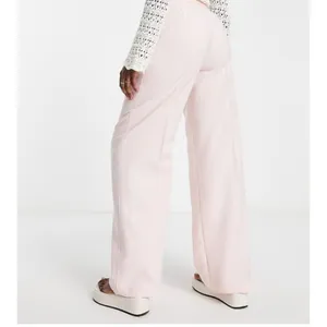 Bershka pastel pink linen style wide leg trouser pants thumbnail 2