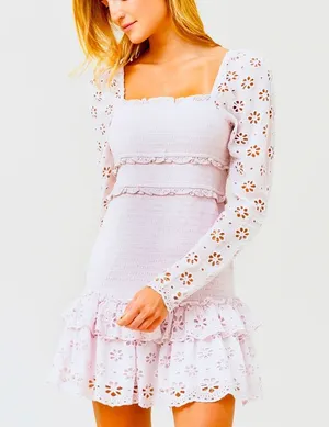 Elegant Lilac Lace Smocked Eyelet Lace Saylor Dress L thumbnail 1