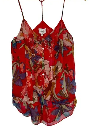 Abercrombie & Fitch Red Floral Beaded Sleeveless Cami Tank Top Womens Size XS thumbnail 1